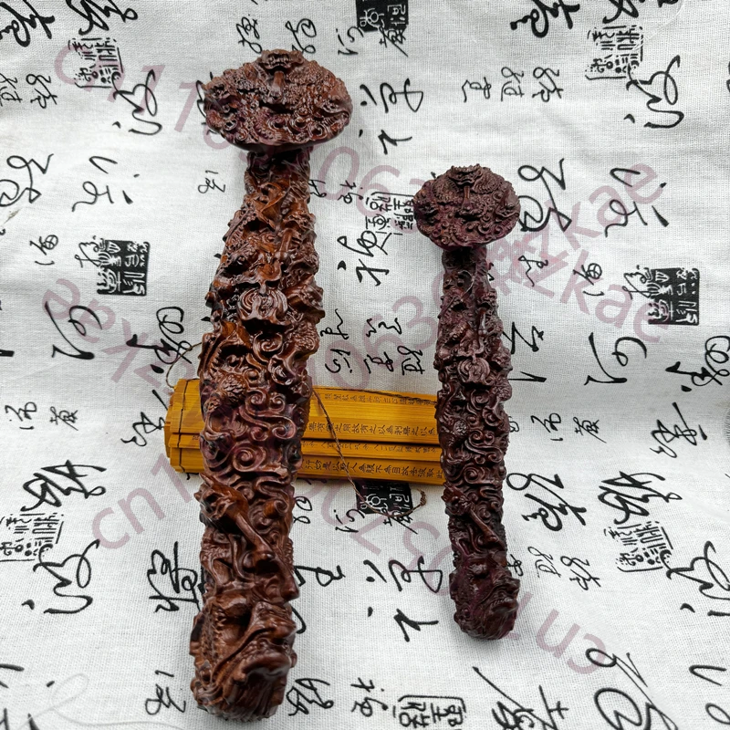 

Taoist supplies,lightning struck jujube wood ruyi ornaments,intricately carved Jiulong ruyi jujube wood ruyi,feng shui ornaments