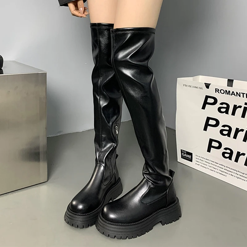 

Женские длинные сапоги на плоской подошве. Дизайнерская обувь на платформе. Новое платье. Модные сапоги выше колена. 2025 г. Зимний бренд Femme Chelsea Botas.