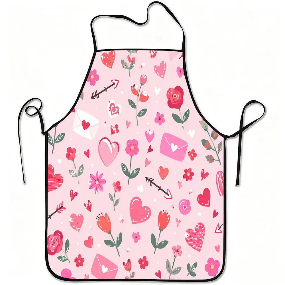 1pc Love Hearts Flowers Envelopes Romantic Print Apron, Durable And Easy to Clean, Adjustable Waistband, Polyester Material, for