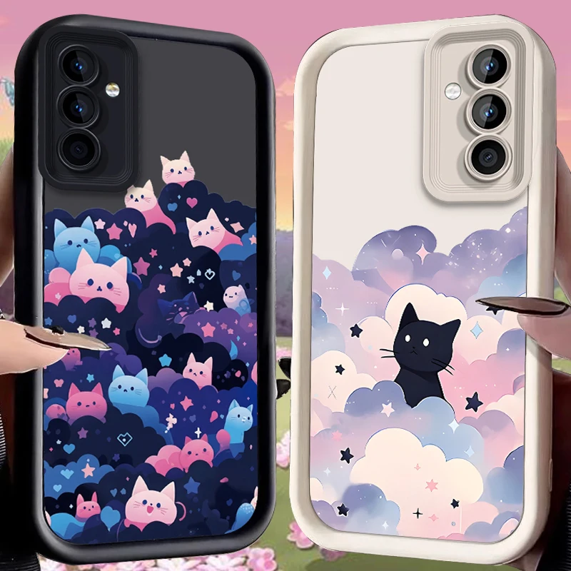 Pastel Blue Pink Cat Crowd Case for Samsung Galaxy S26 S25 Edge S24 Plus S23 S22 Ultra S21 S20 FE A57 A56 A55 A54 5G A53 Cover