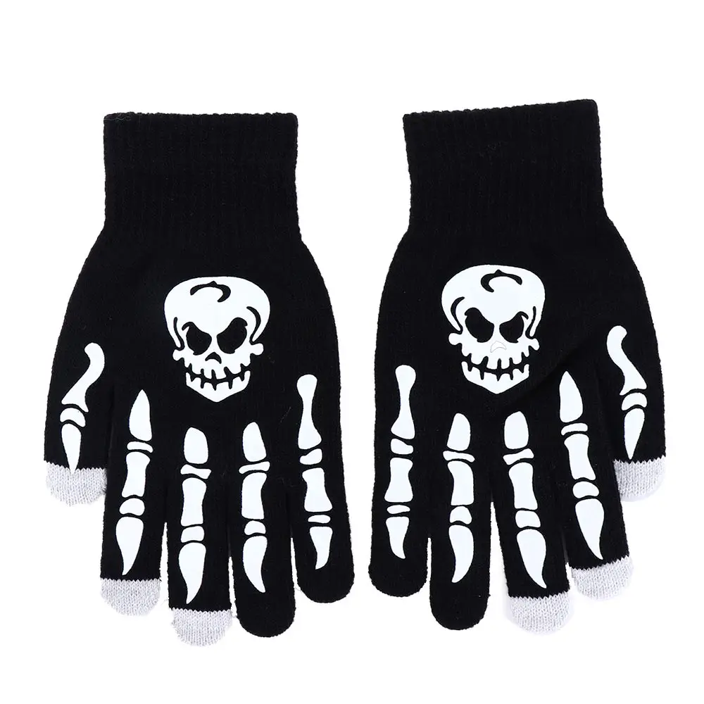 Male Skeleton Outdoors Keep Warm Non Slip Full Finger Gloves Fashion Accessories Half-finger Gloves Halloween Luminous Mittens