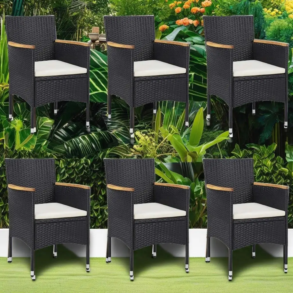 

7-Piece Black Poly Rattan Patio Dining Set - Stylish Outdoor Furniture for Garden & Balcony