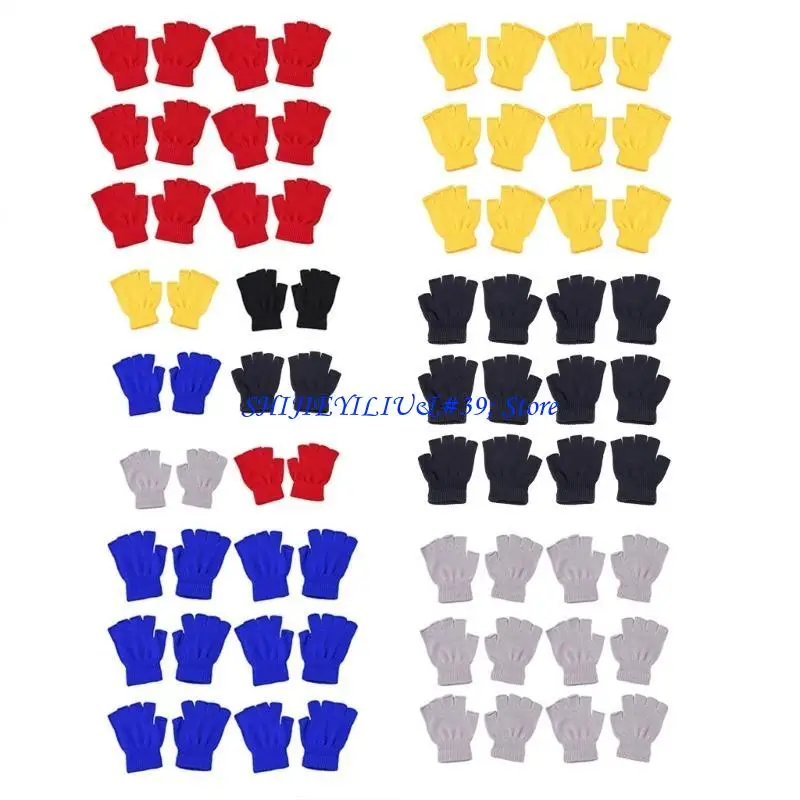 E21F 6 Pairs Winter Warm Women Men Knitted Short Fingerless Gloves Outdoor Cycling Half Finger Mittens Accessories