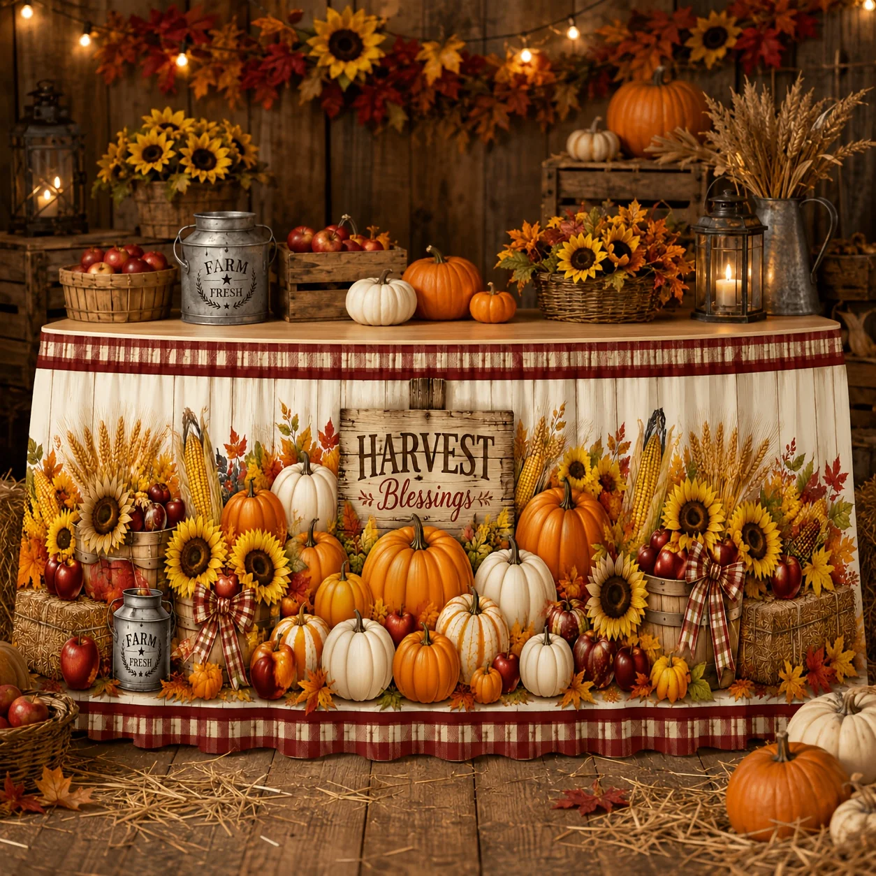 One tablecloth. Polyester fabric. Brings blessings. Farm-style print decoration. Suitable for autumn Thanksgiving.xzj