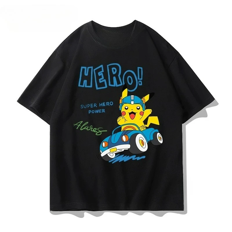 

Милая футболка с принтом «Покемон Пикачу», мужская и женская летняя уличная футболка Y2K Harajuku, свободный повседневный универсальный топ с короткими рукавами