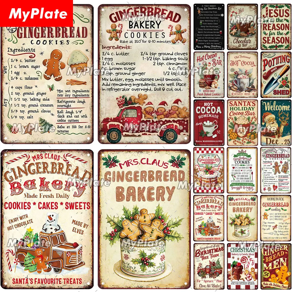 [MyPlate]  Tin Sign GINGERBREAD BAKERY 8x12Inch Metal Sign Retro Plaque Home Decor Metal Man Cave Bar Pub Club Wall Decoration