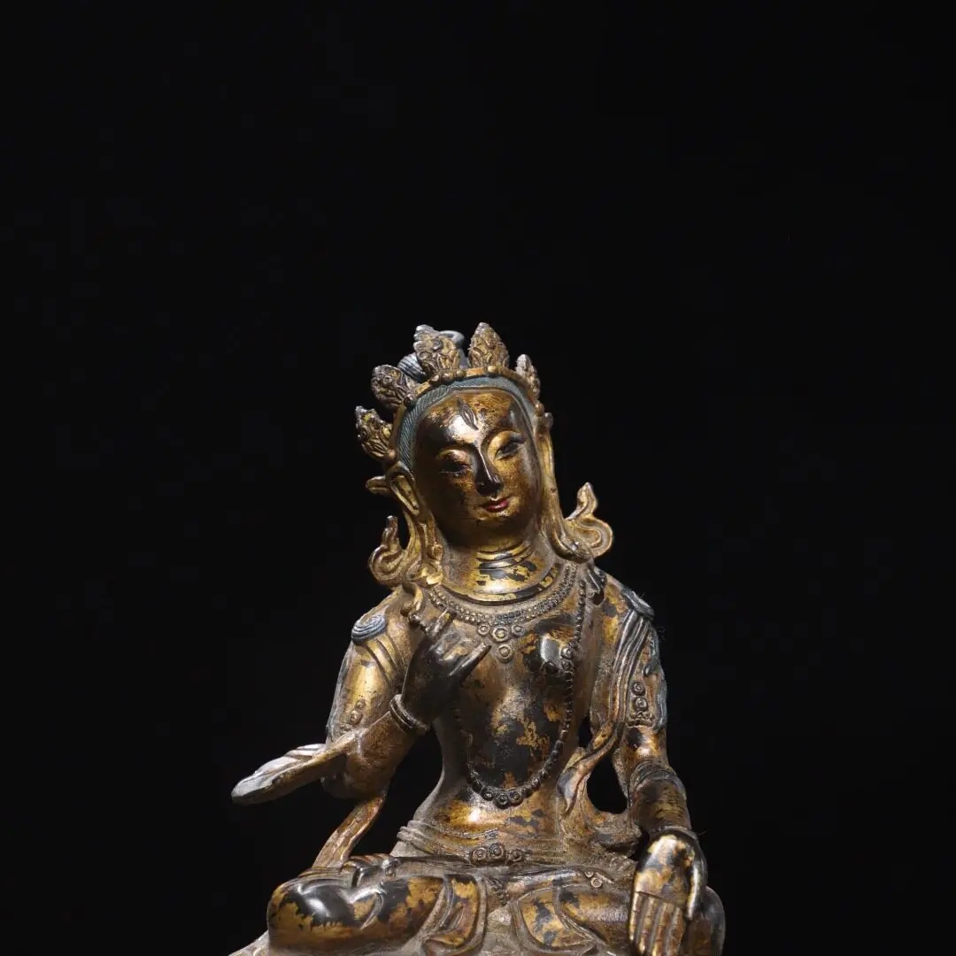 Tibetan Buddhist Guanyin Bodhisattva Brass Antique Copper Statue Home Temple Desk Decor Feng Shui