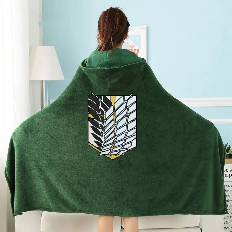 Anime Titan Blanket Cloak Shingeki No Kyojin Survey Corps Cloak Cape Flannel Cosplay Costume Hoodie for Halloween New Year Gifts