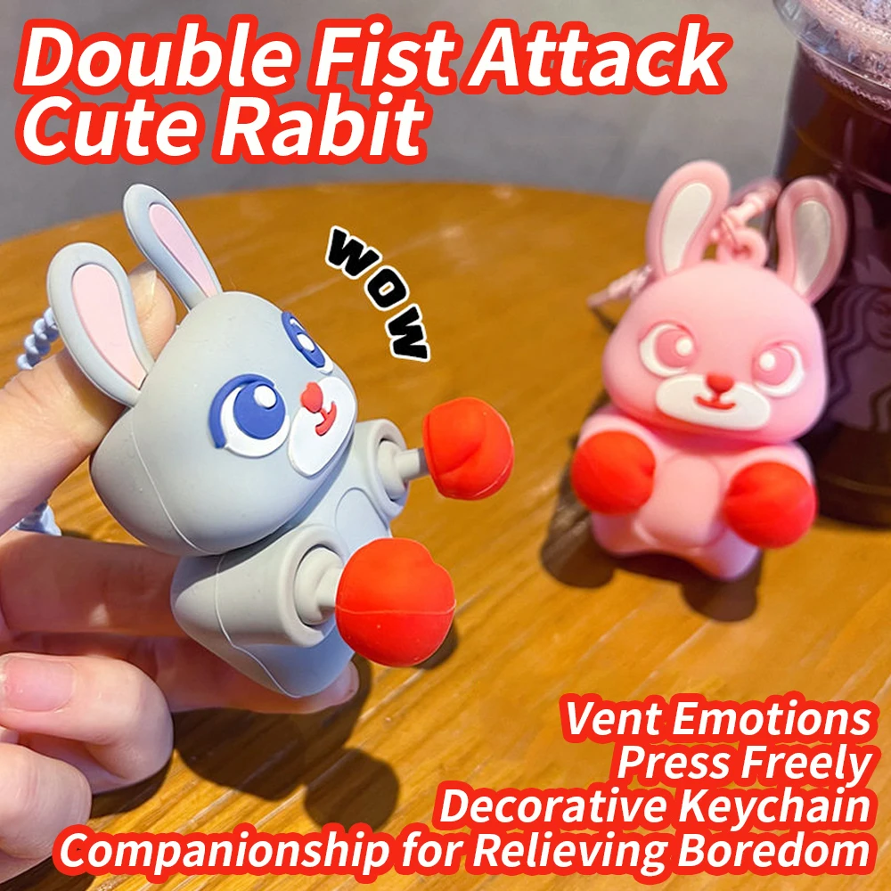 

Cute Rabbit Fidget Keychain, Pop-Out Fist Silicone Stress Relief Toy, Portable Squeeze Toy for Anxiety Relief