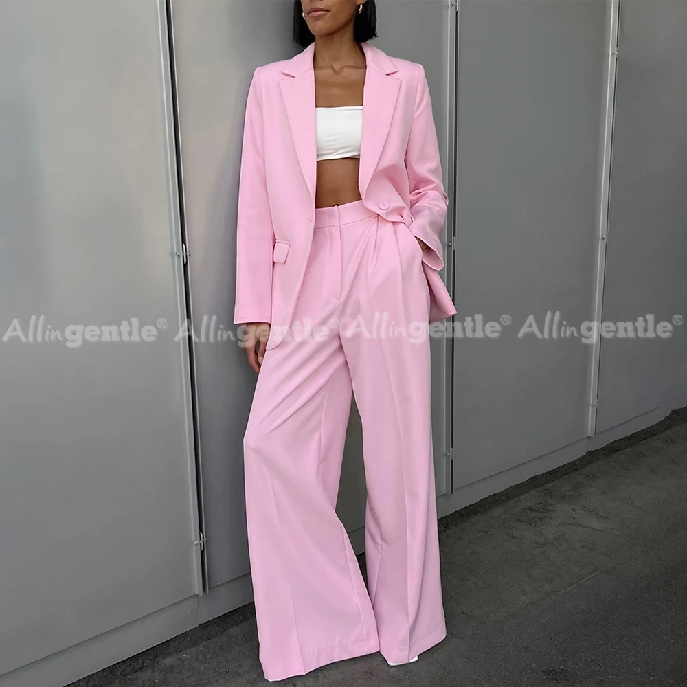 Pink Suit for Women 2 Piece Set Regular Fit Single Button Dress Pants Fastfashion Suiting for Banquet Party Work Daily
