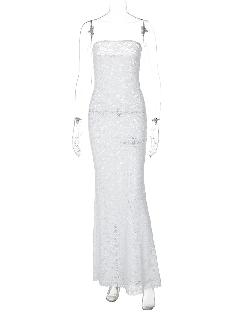 Hugcitar 2024 letni kwiatowy nadruk bez ramiączek seksowna przeszyta sukienka Maxi damska moda stroje na wakacje na plaży w klubie nocnym Y2K