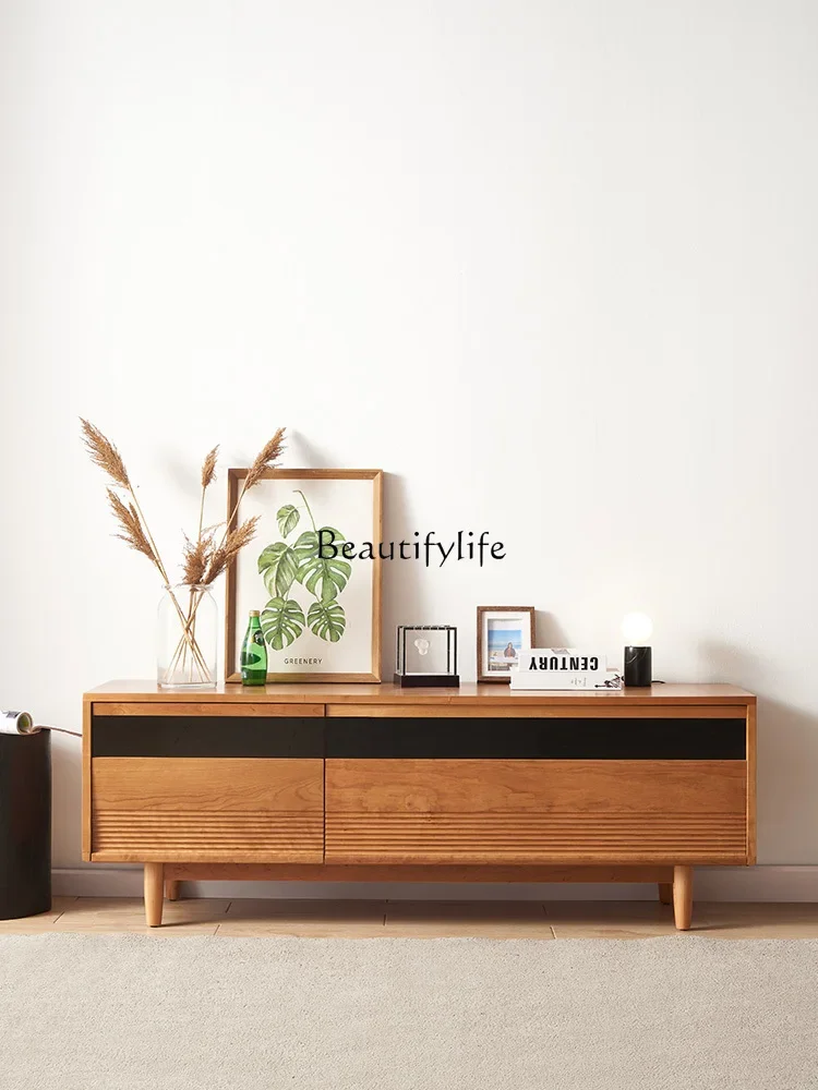 

Solid wood TV cabinet Japanese cherry wood log simple living room household small apartment floor cabinet