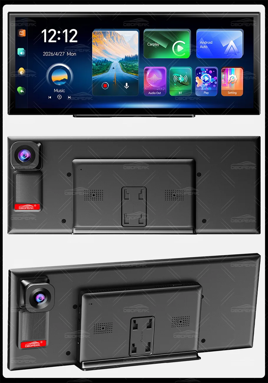 OBDPEAK K9 Max 12,3 Zoll 4K Dashcam Kabelloses CarPlay & Android Auto GPS-Navigation Touchscreen Auto-DVR-Kamera Videoaufzeichnung – Detail 17