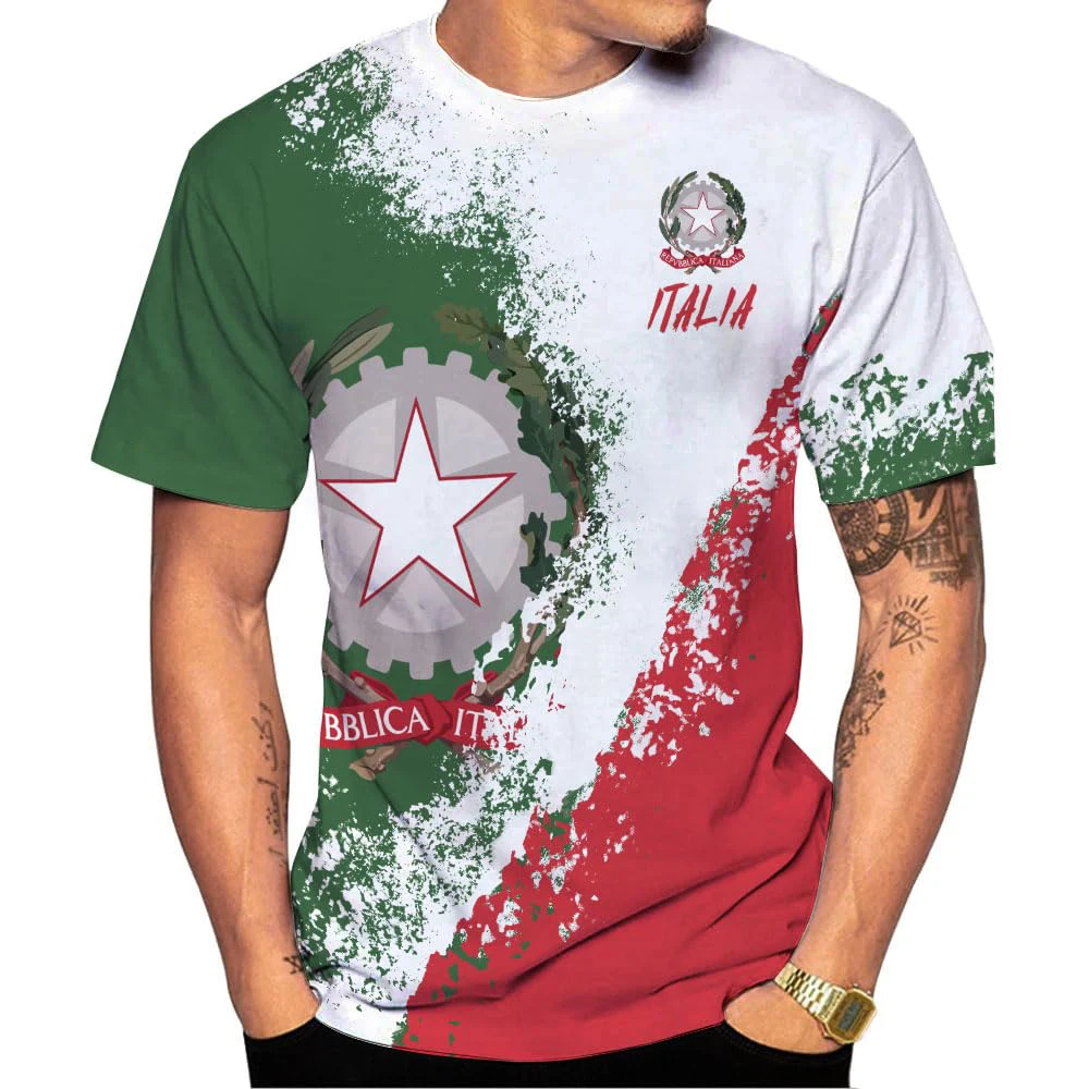 Camiseta con estampado 3D de la bandera de Italia para hombre, camiseta de manga corta con cuello redondo, camiseta informal de gran tamaño, ropa de