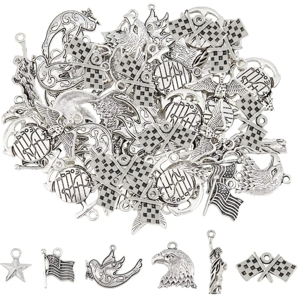 1 Box 132 Gram USA Charms Eagle Hawk Charm 4th July Patriotic Charm Independence Day American Flag Charms Bulk Statue of Liberty