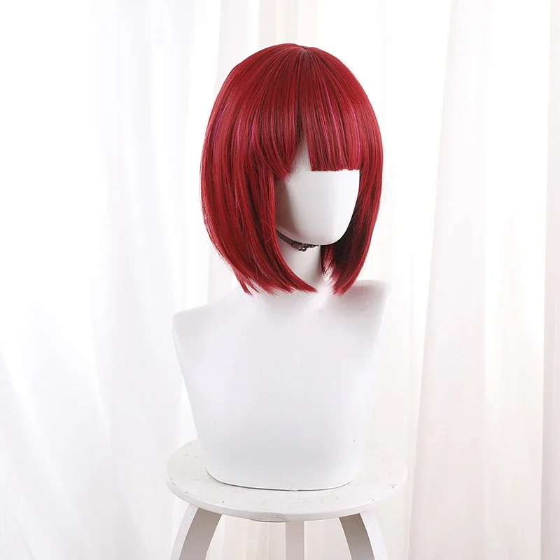 Oshi No Ko Short Bobo Wig Red Mixed Pink Wig Arima Kana Cosplay Wig Heat Resistant Synthetic Cosplay Halloween Party Anime Wigs
