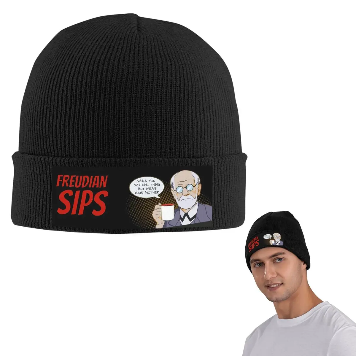 

Freudian Sips- психологический дизайн, теплая вязаная шапка, модная шапка-капот, осенне-зимние уличные шапки, шапки для мужчин, женщин и взрослых