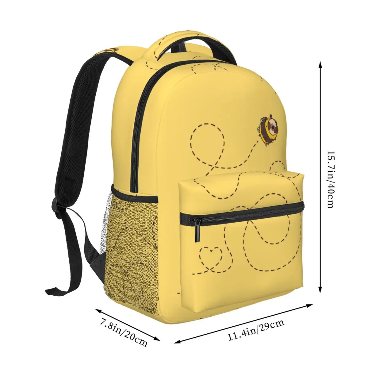 Bee Flight Path Puglie Backpack Student BookBag Kids School Bag Computer Shoulder Bags for Men Women