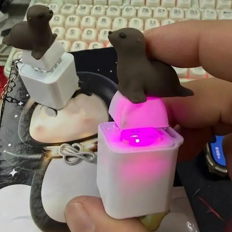 Funny Seal Husky Keychain Rechargeable Keyboard Clicker With Sound LED Light For Stress Relief Fashion Jewelry