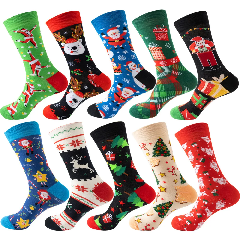 Nuevos calcetines de algodón de Papá Noel, alce, muñeco de nieve, calcetines de tubo medio para mujer, calcetines de Navidad de Año Nuevo