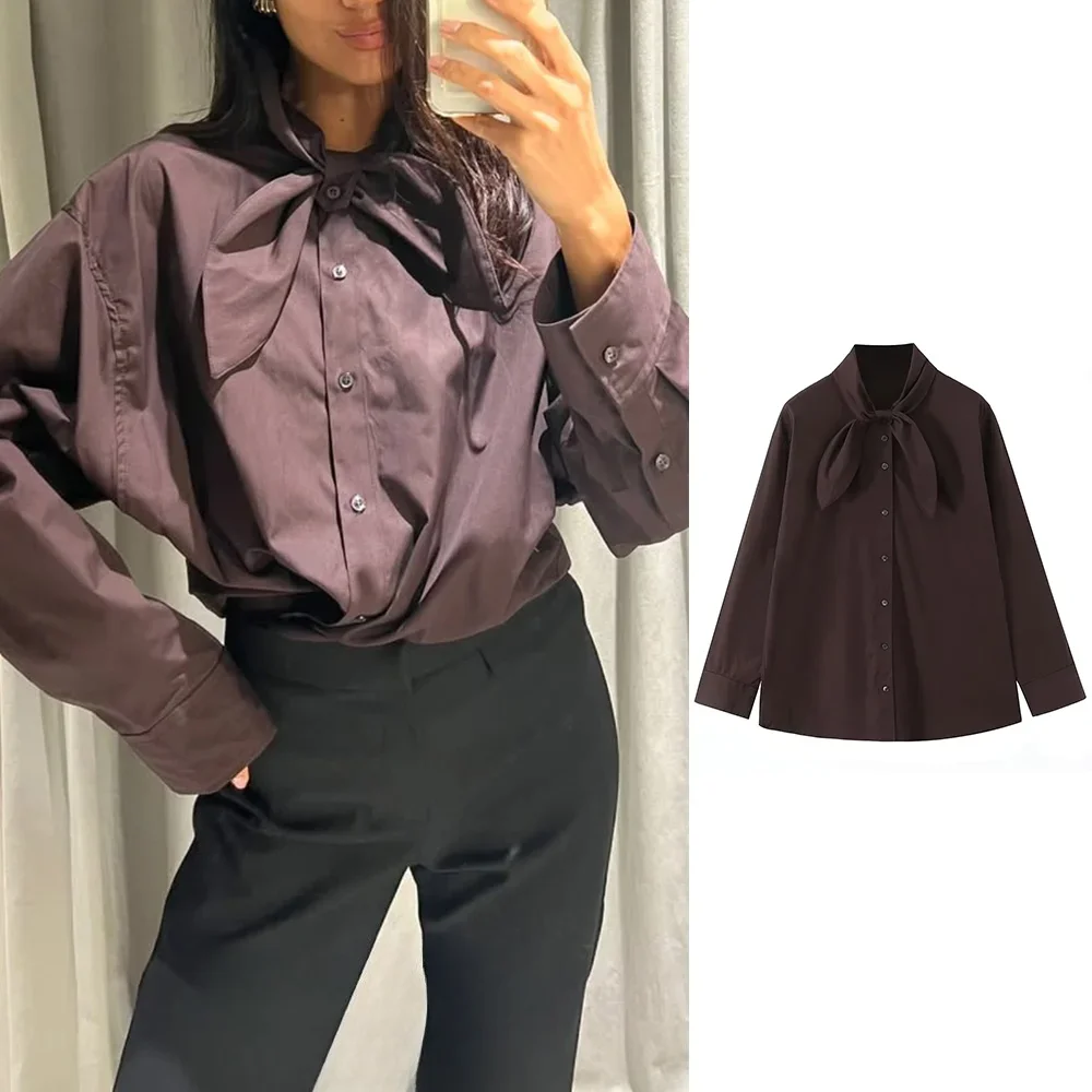 

KONDALA женская элегантная повседневная однобортная рубашка с воротником-скафом, новинка 2024, весенне-осенняя модная универсальная уличная рубашка для поездок на работу