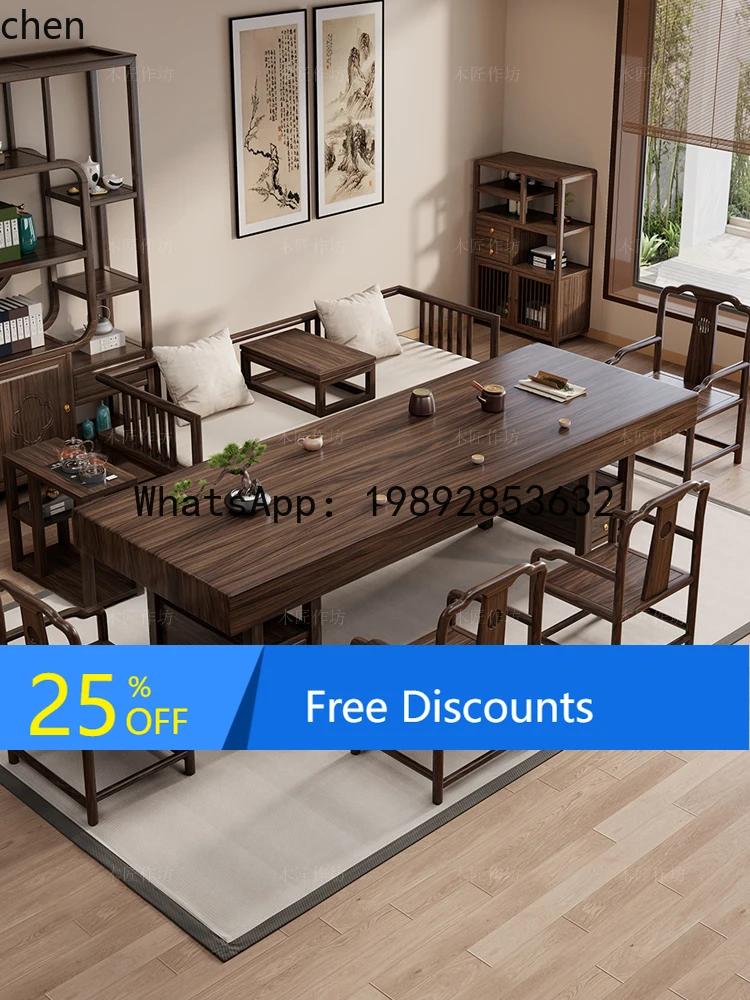 modern solid wood tea table large board desk household tea room combination Arhat bed dry brewing table coffee table