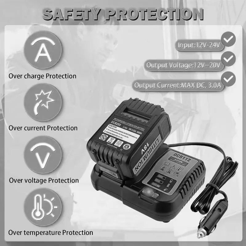 New DCB112 Car Charger for DeWalt 12V/20V Lithium Battery Cigarette Lighter Plug with LED Indicator DCB206 DCB120 Car Charger
