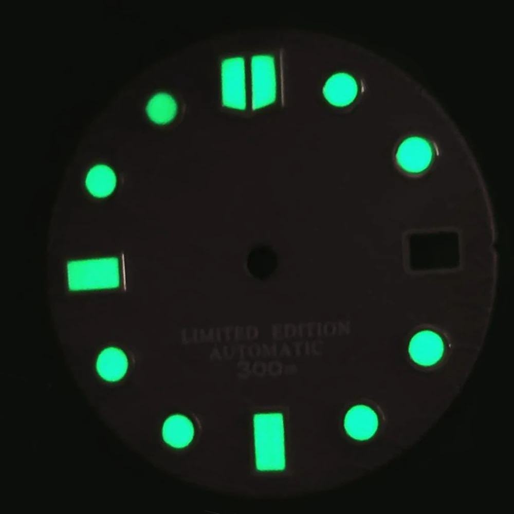 Dial de escala de logotipo S de 28,5mm, accesorio de modificación de reloj luminoso verde Fuerte, adecuado para NH35/NH36/4R/7S, movimiento japonés