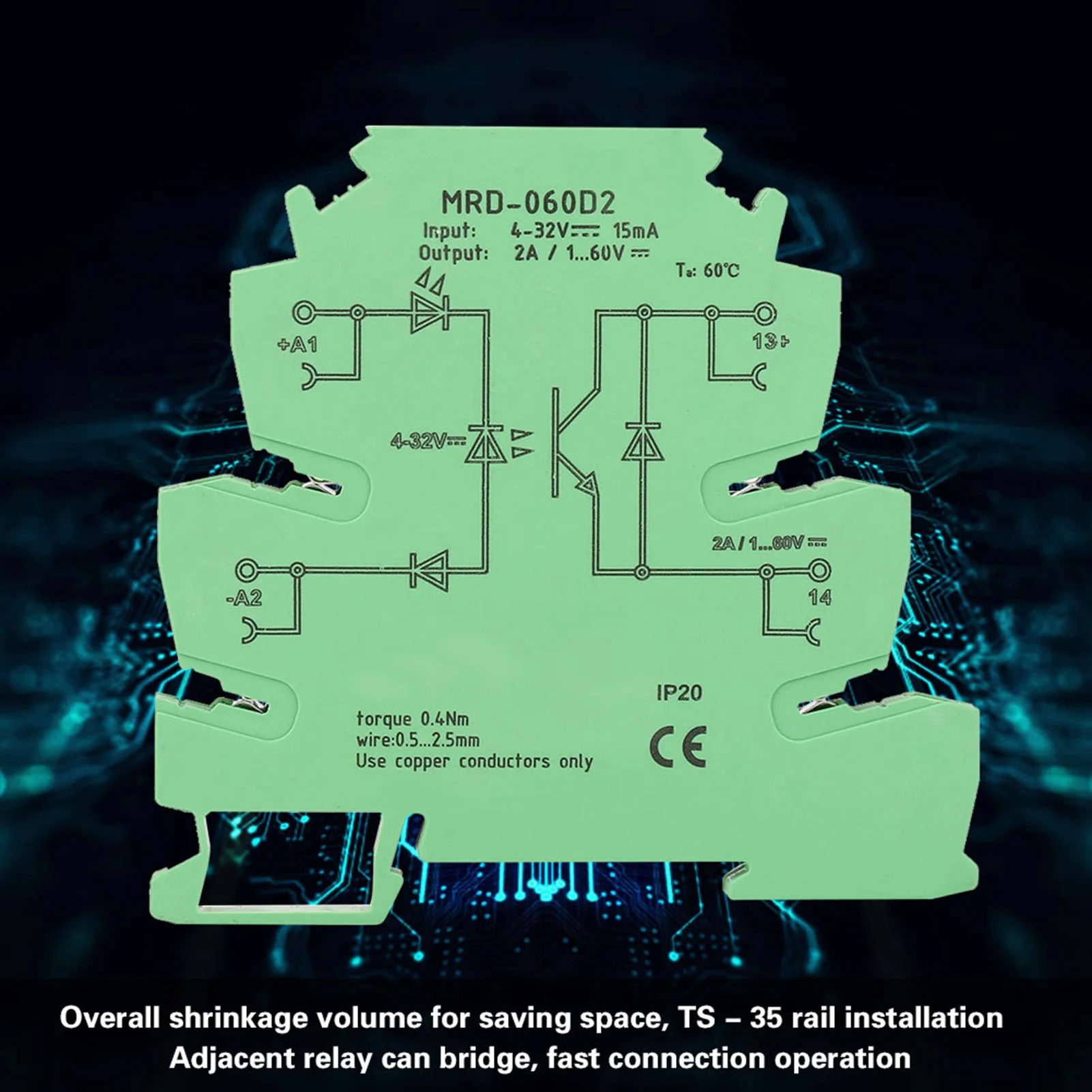 DIN Rail Relay DIN Rail Relay Module Relay Ultra thin relay MRD-060D2 Ultra Thin 6.2mm  State Relay Module Input 4-32VDC NO