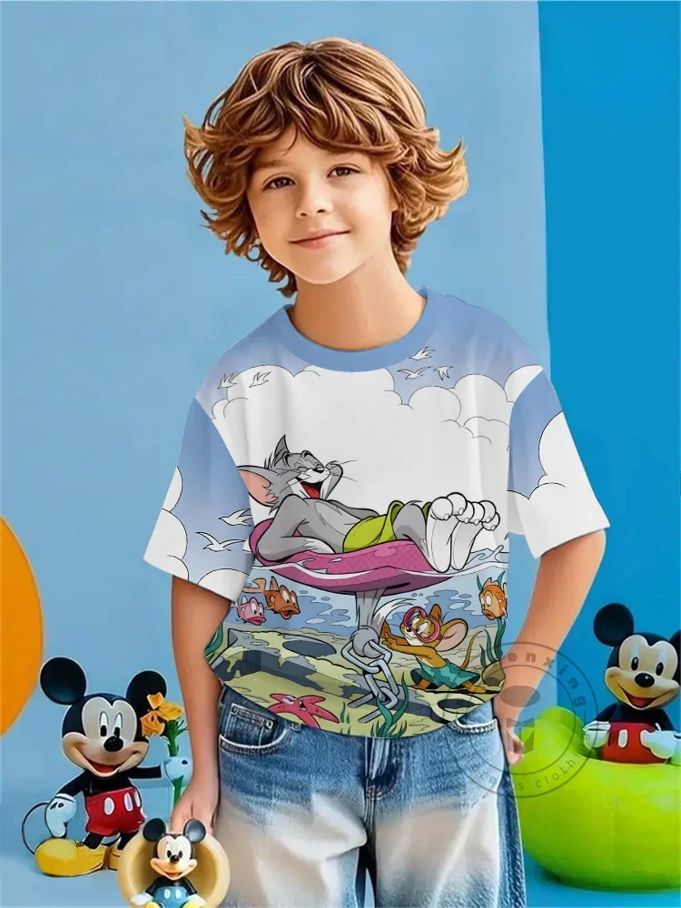 

Детская одежда на день рождения, милая футболка с 3D принтом Том и Джерри, лето 2022, топы с короткими рукавами для мальчиков, От 3 до 15 лет, детская футболка