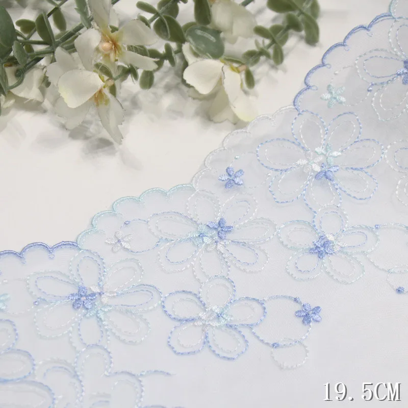 29Yards Embroidery Lace fabric Quality Blue Flower Lace Trim for Lingerie Sewing Crafts Bra Accessory 19.5cm Wide