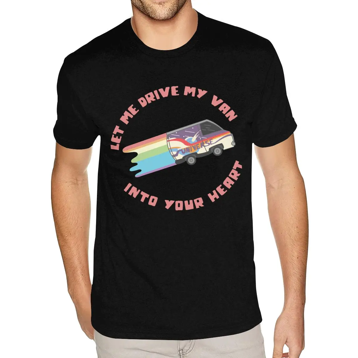 شخصية Let Me Drive My Van Steven Universe تي شيرت رجالي مخصص طباعة قصيرة الأكمام القطن الثقيل الأسود طاقم الرقبة قميص