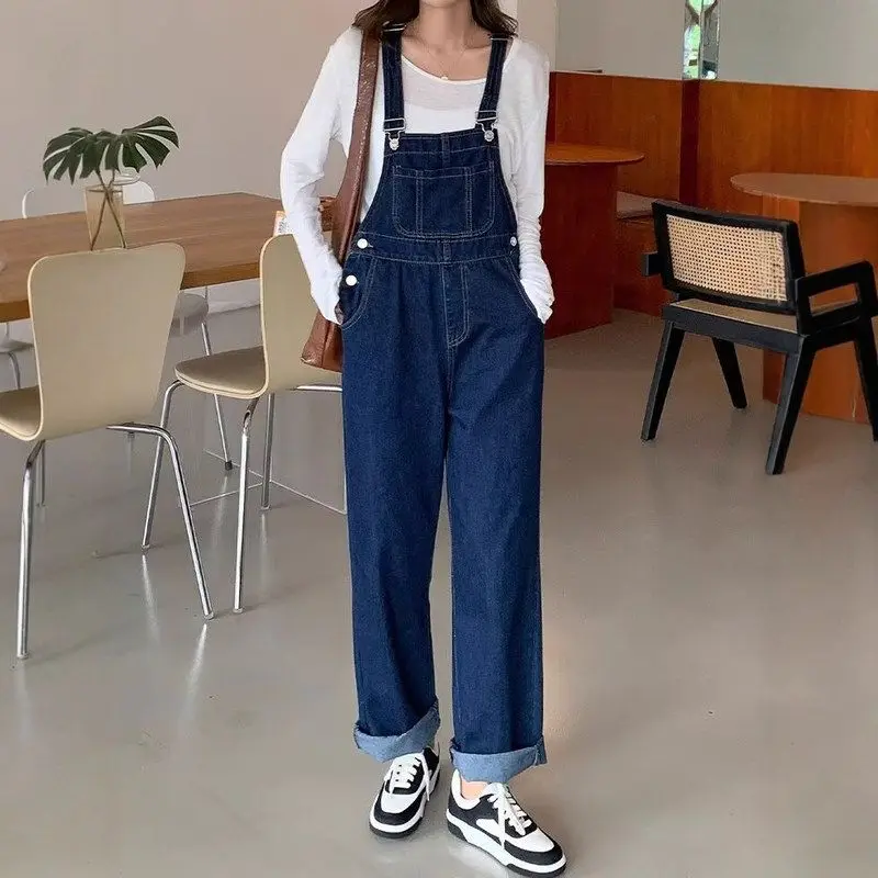 

Loose Wide Leg Overalls Denim Couples High Waist Long Pants Faionable Versatile Spring Autumn New Sle Polyester Fabric