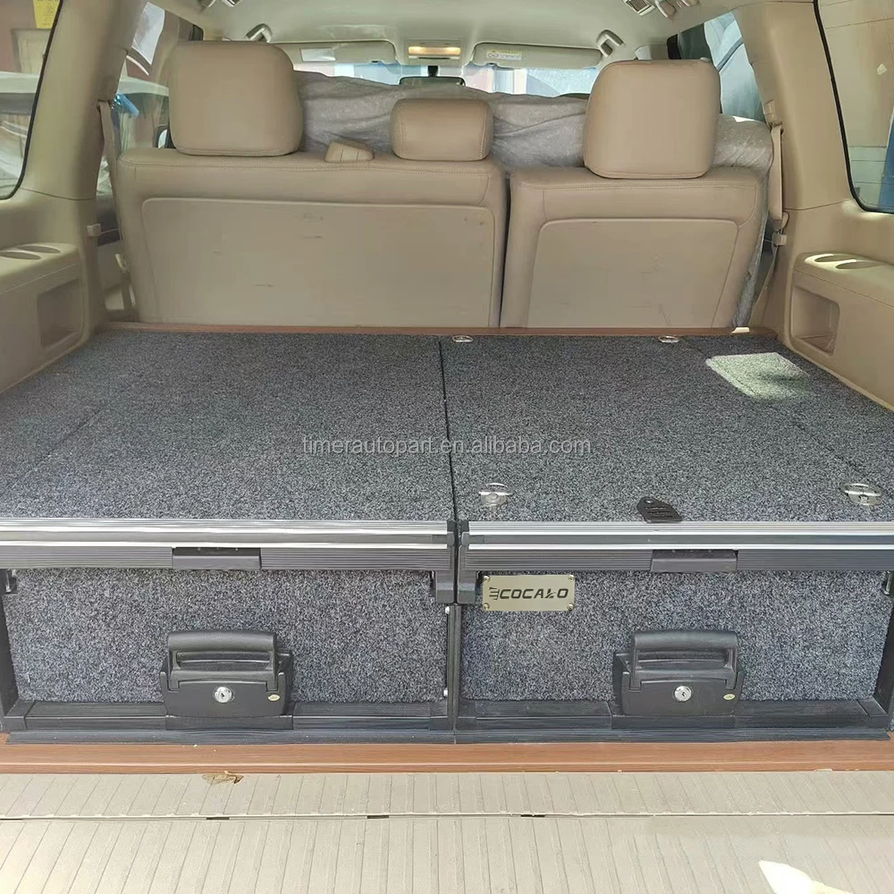 SUV Trunk Drawer System, Double Sliding Box with Side Wings for Land Cruiser LC200, Lockable Cargo Organizer for Camping, 1200mm