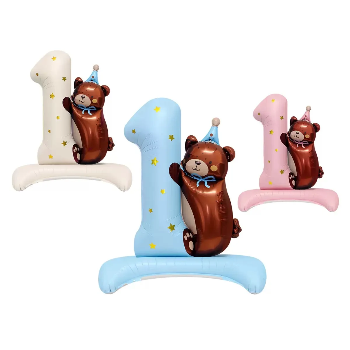1. Geburtstag Bären-Ballon-Set Große Nummer 1 Bären-Folienballon mit Standfuß für Baby Mädchen Junge 1. Geburtstagsparty Dekoration – Detail 9