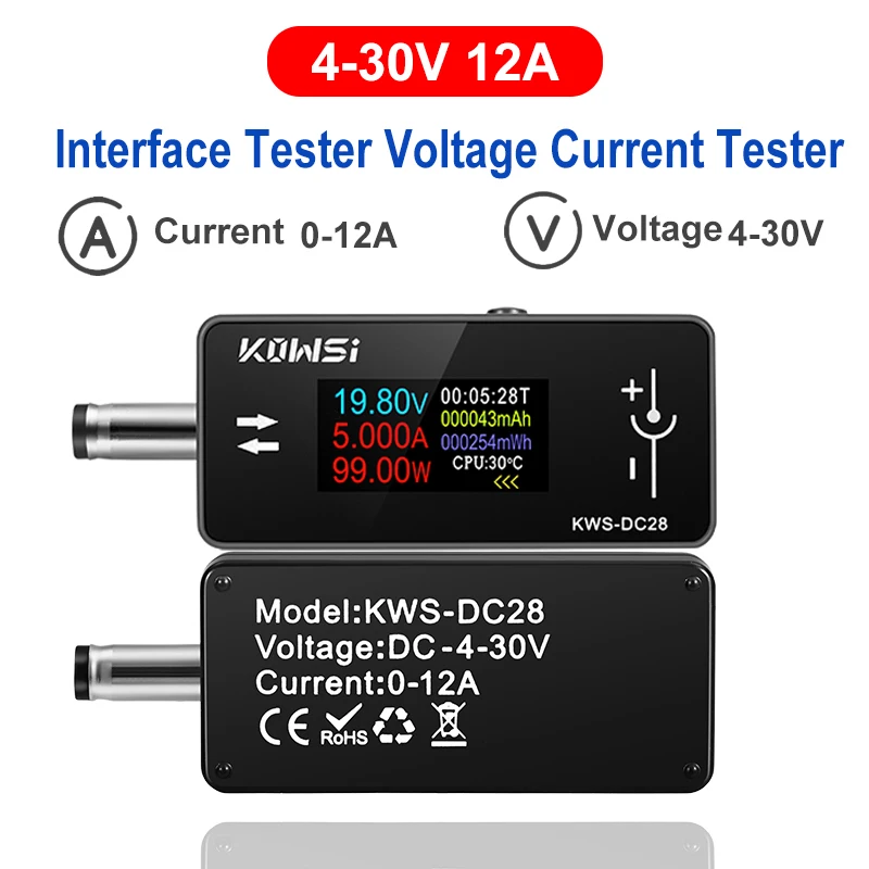 Voltage Current Interface Tester 4-30V 12A Digital DC Voltmeter Ammeter Power Meter 0.96 TFT HD Digital Display Charging Tester