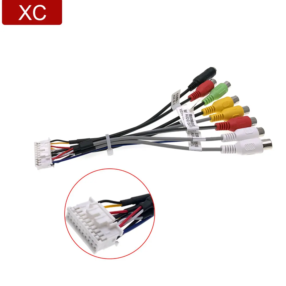 

Car Radio Stereo 20Pin 7RCA Video Output Wire Harness Connector Adapter Cable Aux-in Adapter 3.5mm Microphone Mic For Android