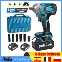 1200N.M Brushless Cordless Impact Wrench 1/2 Inch, 18V Electric Torque Gun w/ 2 Batteries & Charger, Compatible with Makita
