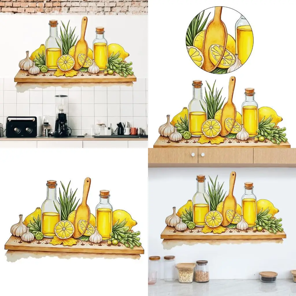 Lemon و Honeys ملصق ملصق المطبخ القابل لإعادة الاستخدام نمط الجرف PVC PVC لسهولة تطبيق الحائط Decors Kxre