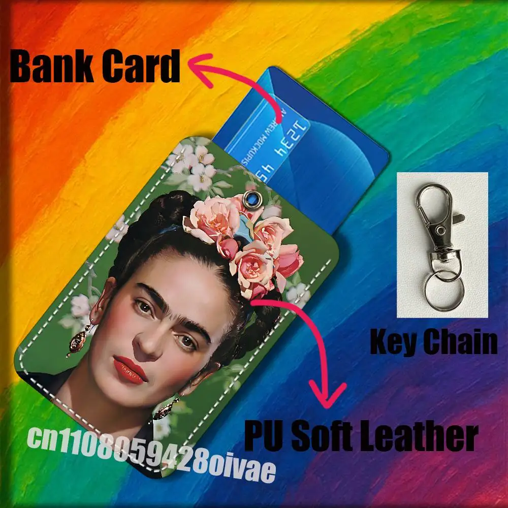 Fashion F-FridaS-S K-Kahlo For ID Clips Credit Bank Campus Card Holder Cover Decoration PU Leather Keychain