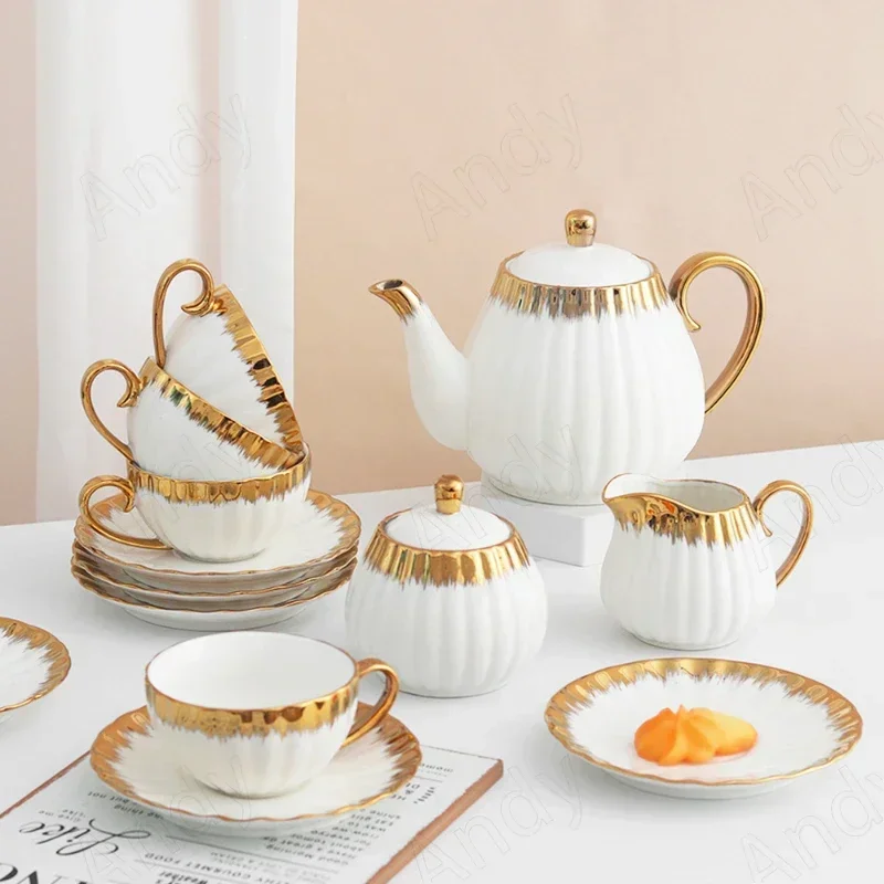 European Ceramic Coffee Cup Set Gold Plated Decorative Office Teacup Sets Afternoon Tea Desktop Milk Cups Modern Home Decoration