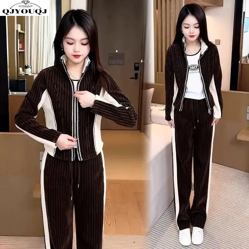 2024 Spring and Autumn Korean Edition New Korean Fashion Casual Cardigan Sportswear Set Women's Two Piece Set