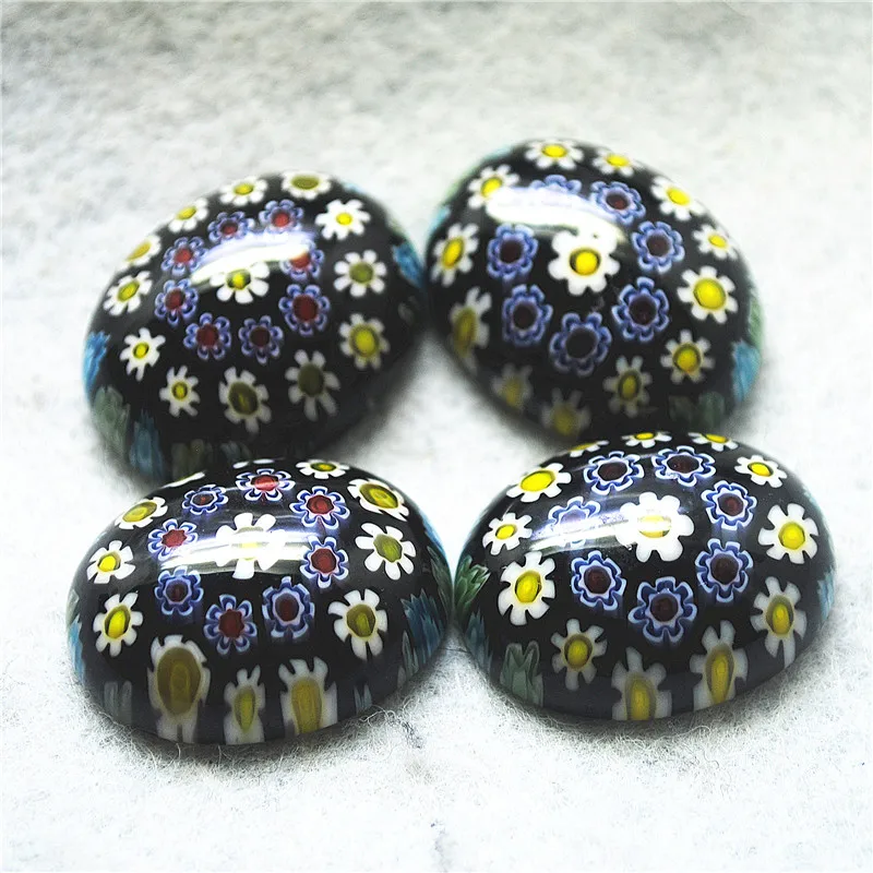 

4PCS New Glass Beads Cabochons 23X30X10MM Oval Shape Hot Black Flower DIY Jewelry Accessories Good Quality Top Selling