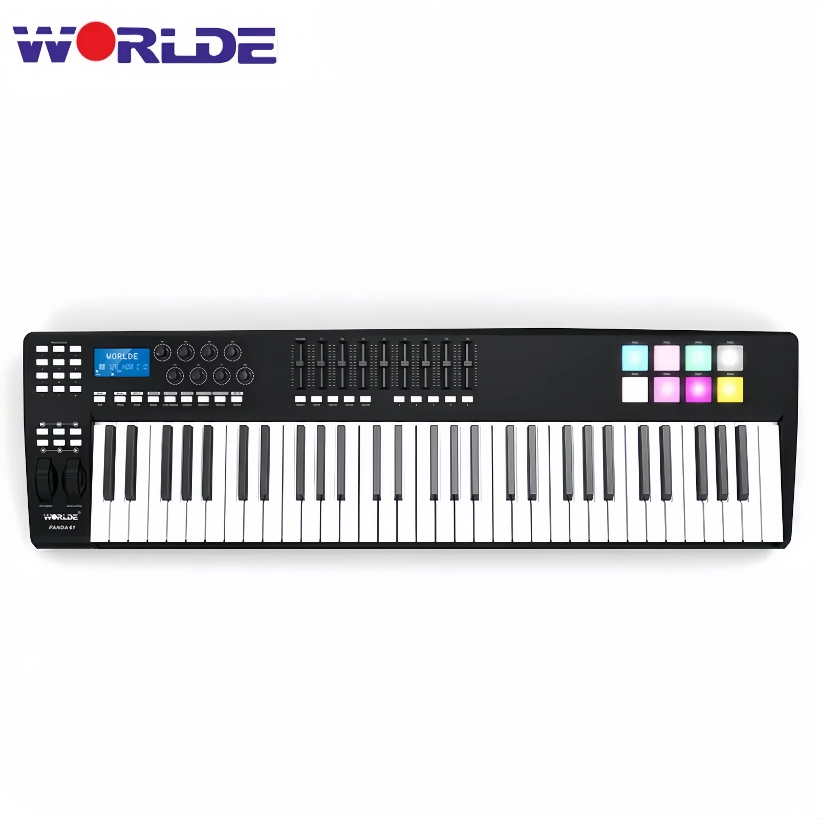 WORLDE PANDA61 61-Key USB MIDI Keyboard Controller 8 RGB Backlit Pads Plug and Play for iOS Android Music Studio Beginners Gift