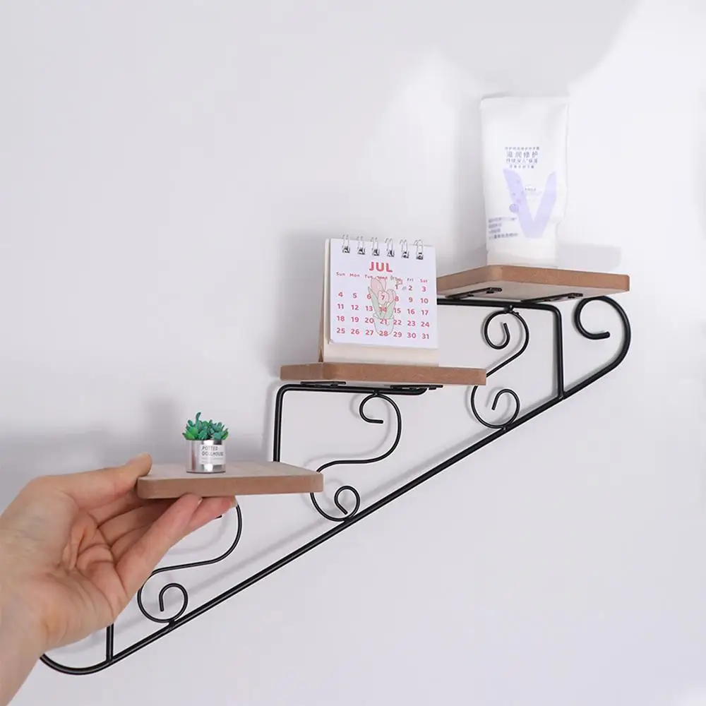 American Style Wall-mounted Flower Stand Iron Art Staircase Shape Wall Display Shelf Simple Wall Hanging Flower Pot Wall Decor