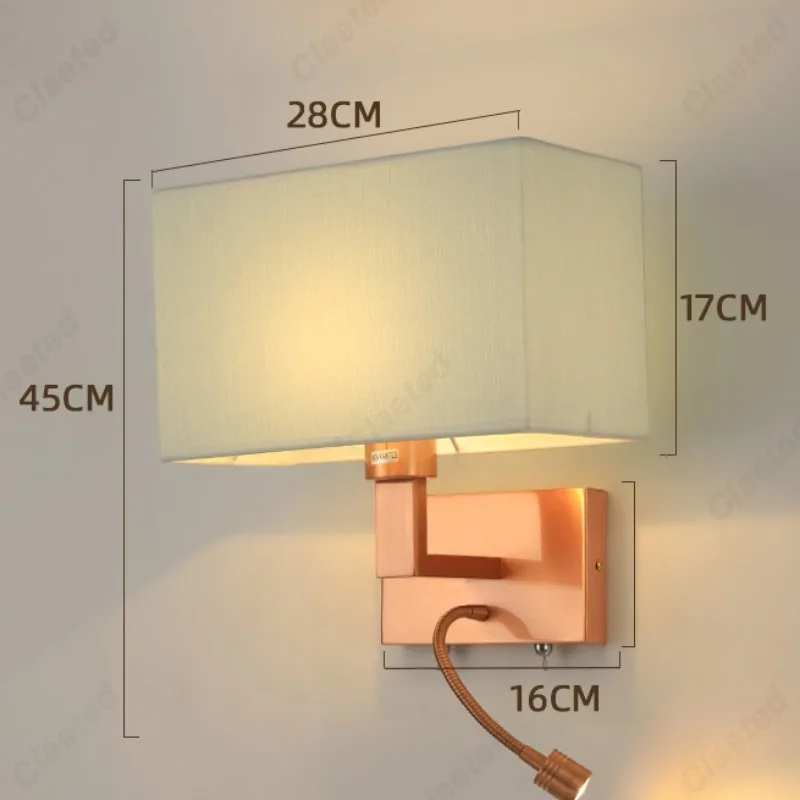 LED Fabric Lampshade E27 Wall Light Adjustable Angle Spotlight Bedroom Bedside Reading Light Indoor Decorative Lighting Fixture