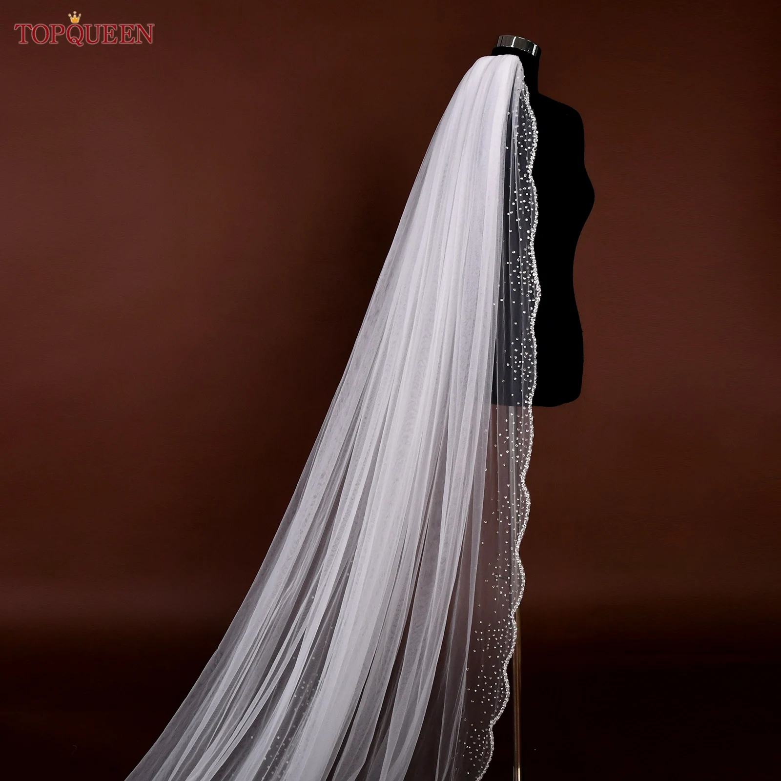 TOPQUEEN V322 Crystal Wave Edge Bridal Wedding Veil With Rhinestone Cathedral 2025 1 Layer Wedding Hair Accessories Customizable