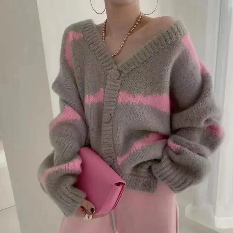 2024 Soft Waxy Sweater Coat Women Loose Korean Outer Wear Long-sleeved Cardigan Autumn and Winter New Thick Knitted Sweater