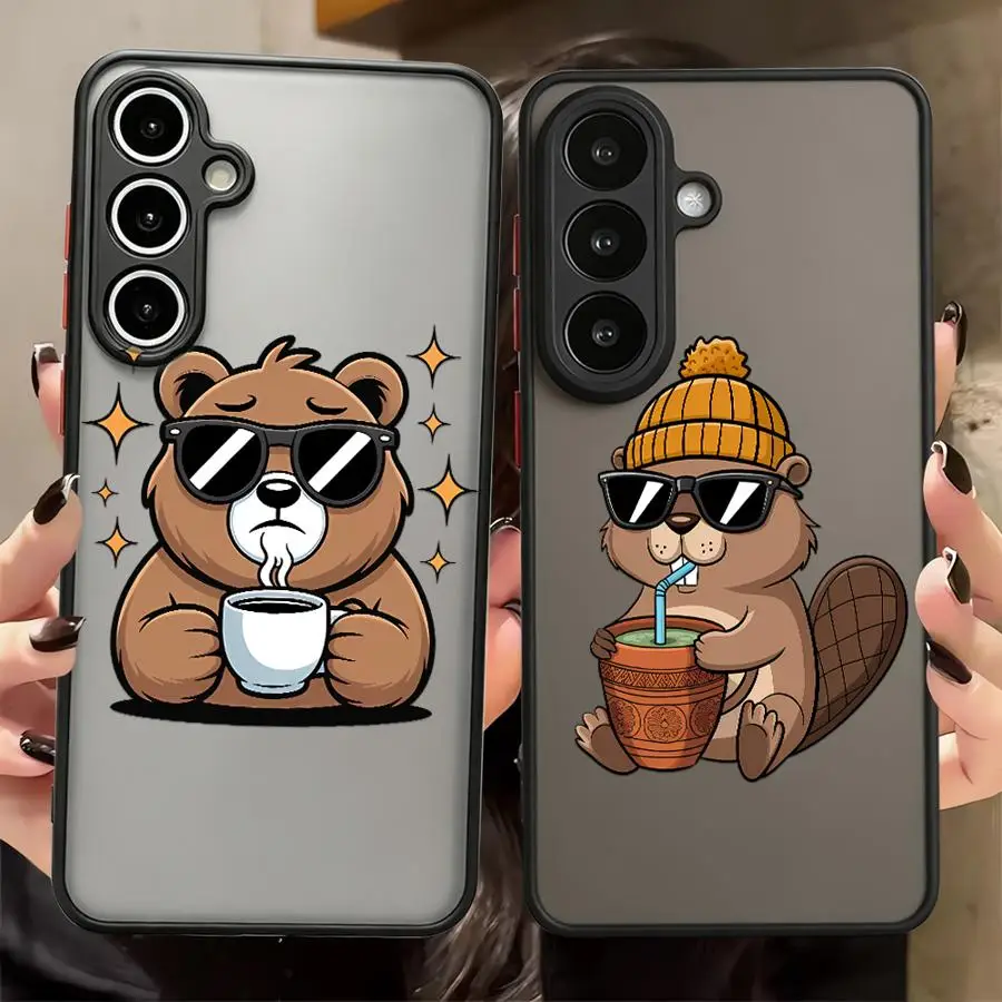 Phone Cover Case for Samsung Galaxy A17 A52 A54 A52S A72 A56 A55 A34 A36 A53 A16 A15 A14 A23 A73 A57 A37 Coffee Bear Beaver