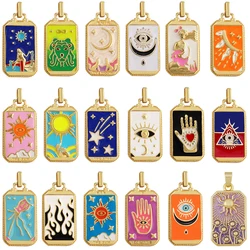 Enamel Tarot Cards Sun Star Moon Evil Eye Heart Hand Charm Pendant,18K Gold Plated Bracelets Necklaces Jewelry Accessories M80